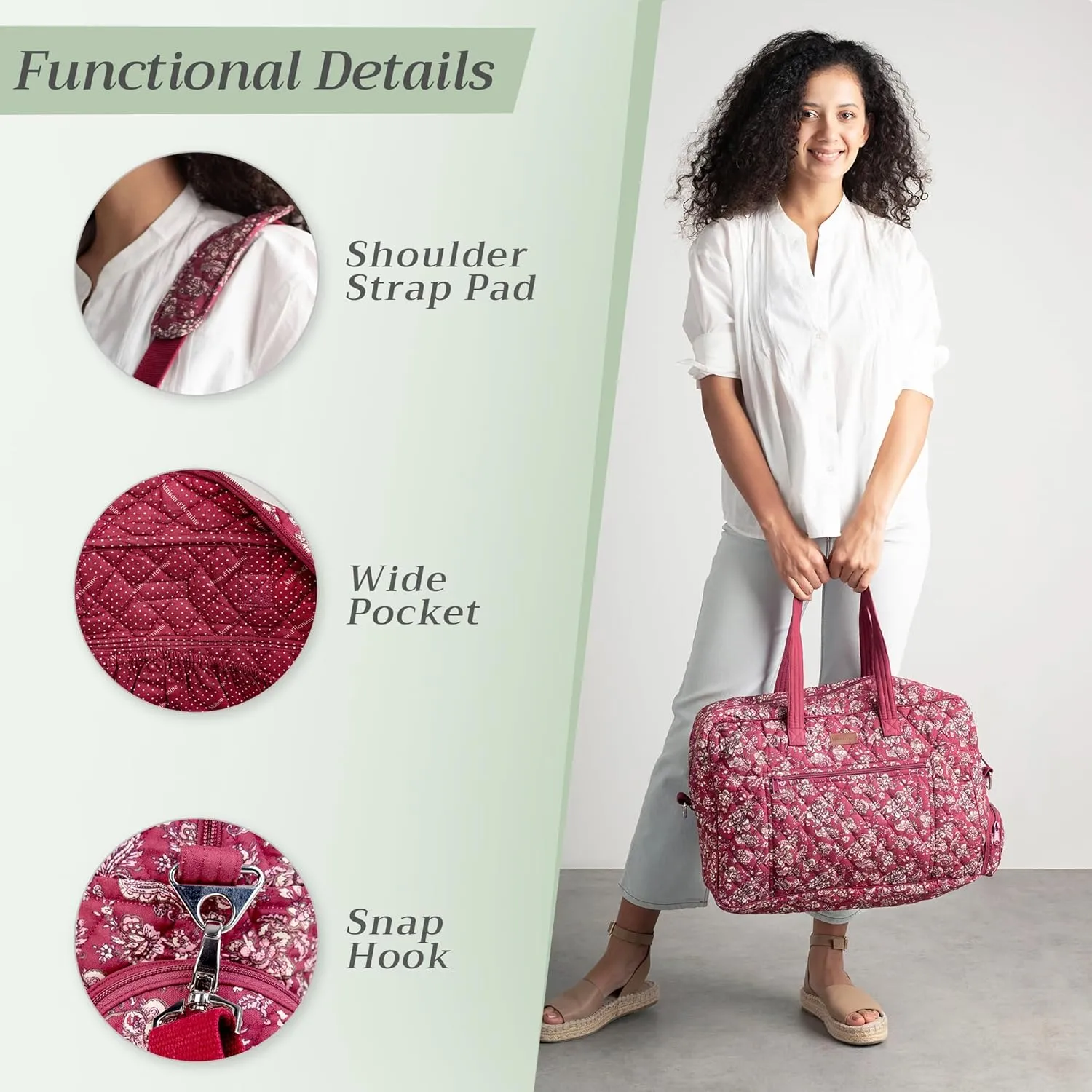 Maison d' Hermine Weekend Bag Cotton Quilted Duffel Overnight Luggage Weekender Gym Bag for Mothers Day Gifts Travel Men Women Business Travellers Family Trip, Surya - Maroon