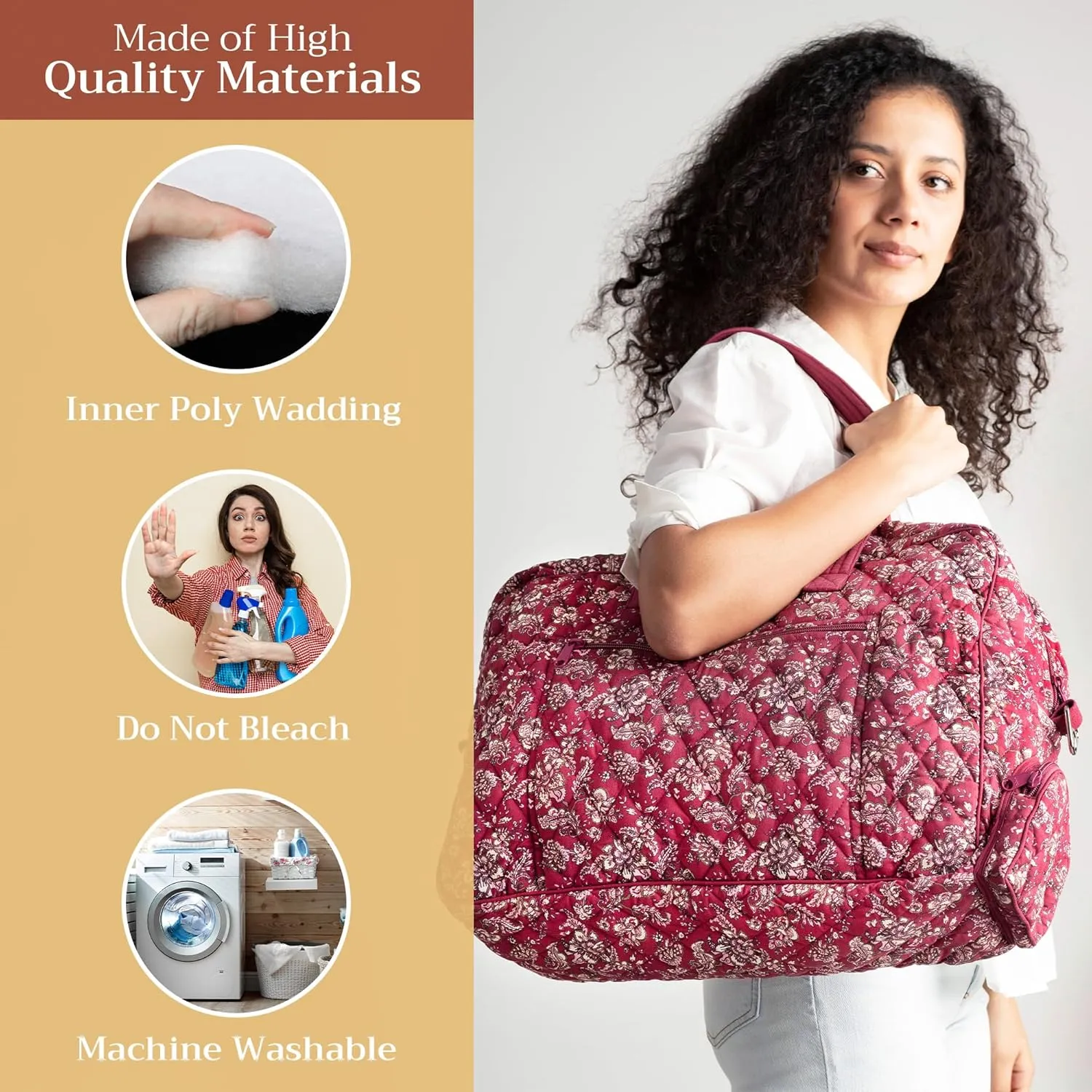 Maison d' Hermine Weekend Bag Cotton Quilted Duffel Overnight Luggage Weekender Gym Bag for Mothers Day Gifts Travel Men Women Business Travellers Family Trip, Surya - Maroon