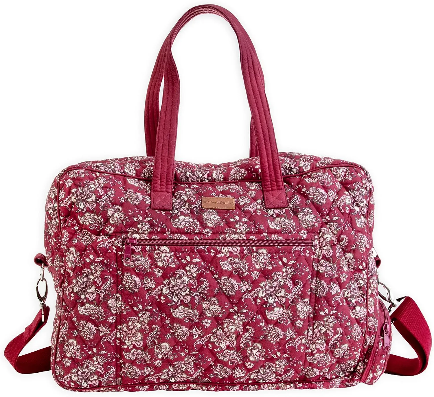 Maison d' Hermine Weekend Bag Cotton Quilted Duffel Overnight Luggage Weekender Gym Bag for Mothers Day Gifts Travel Men Women Business Travellers Family Trip, Surya - Maroon