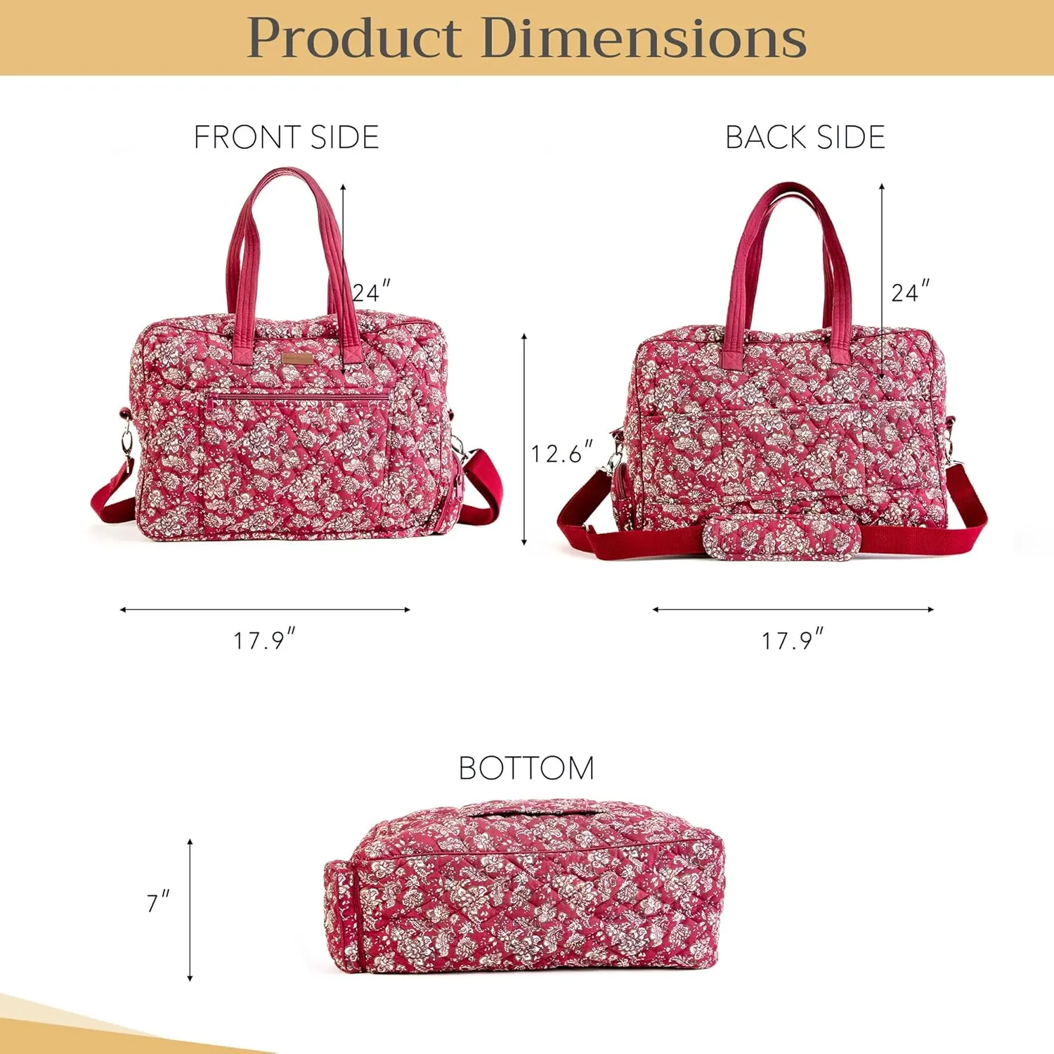 Maison d' Hermine Weekend Bag Cotton Quilted Duffel Overnight Luggage Weekender Gym Bag for Mothers Day Gifts Travel Men Women Business Travellers Family Trip, Surya - Maroon