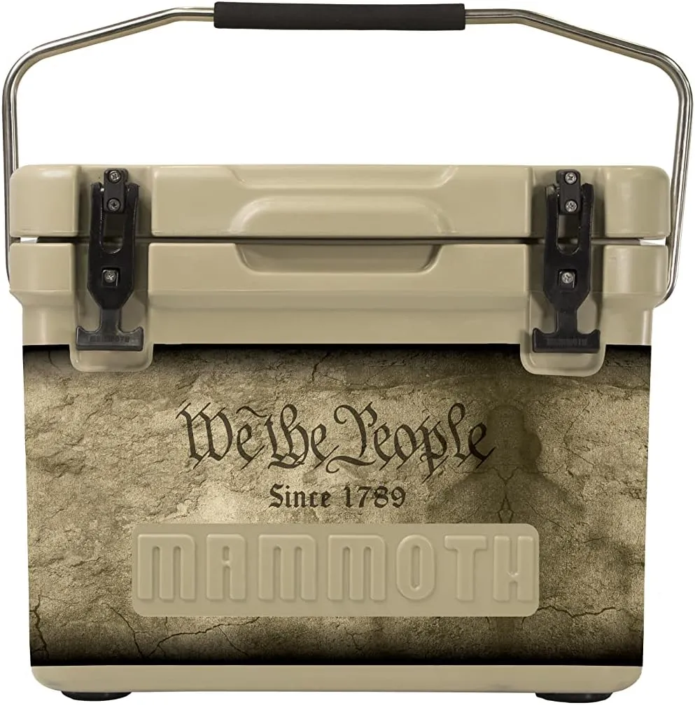 Mammoth Cruiser Cooler, Insulated Hard Ice Chest, Tan with 2nd Amendment & US Flag Decal Wrap, Great for Lunchbox, Golf Cart