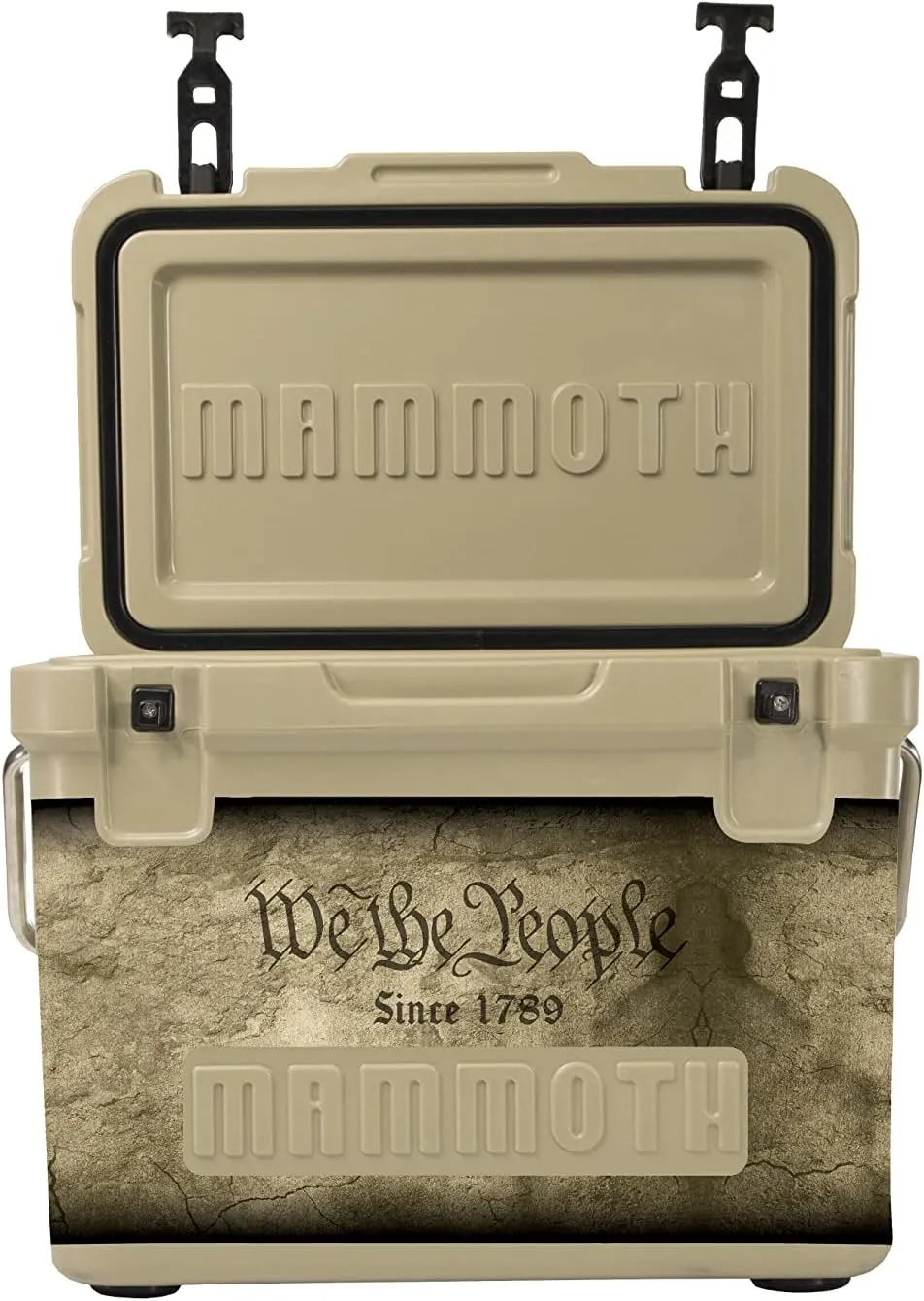 Mammoth Cruiser Cooler, Insulated Hard Ice Chest, Tan with 2nd Amendment & US Flag Decal Wrap, Great for Lunchbox, Golf Cart