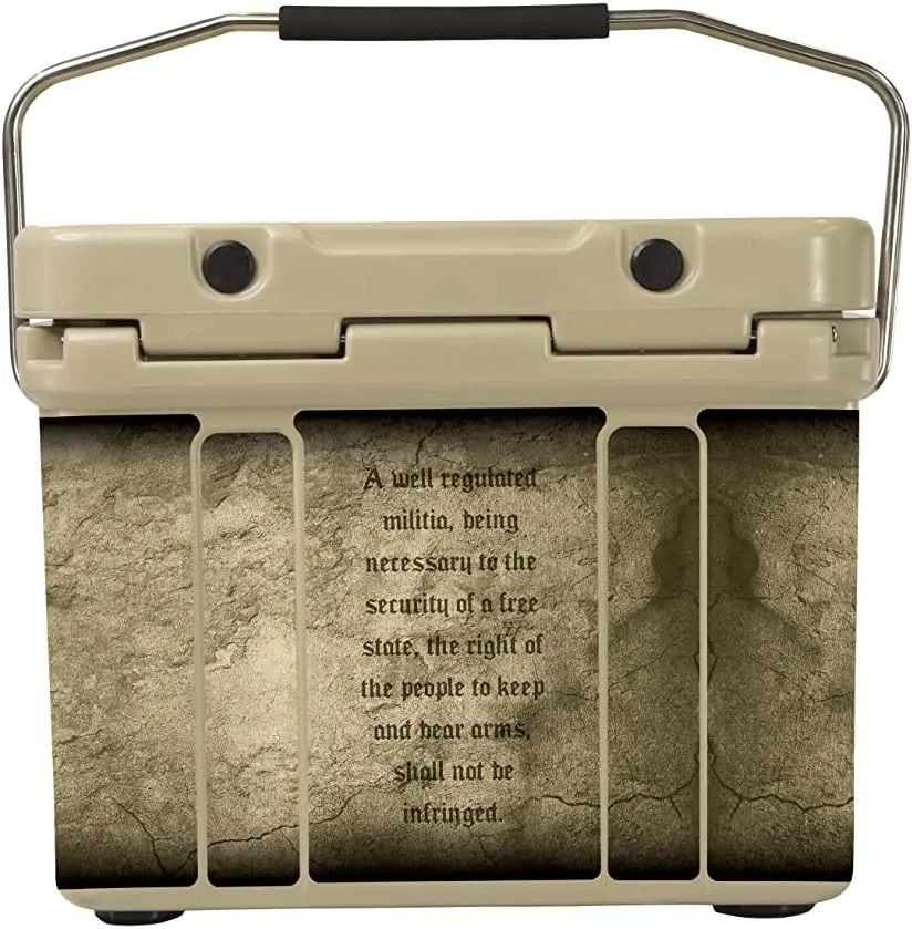 Mammoth Cruiser Cooler, Insulated Hard Ice Chest, Tan with 2nd Amendment & US Flag Decal Wrap, Great for Lunchbox, Golf Cart