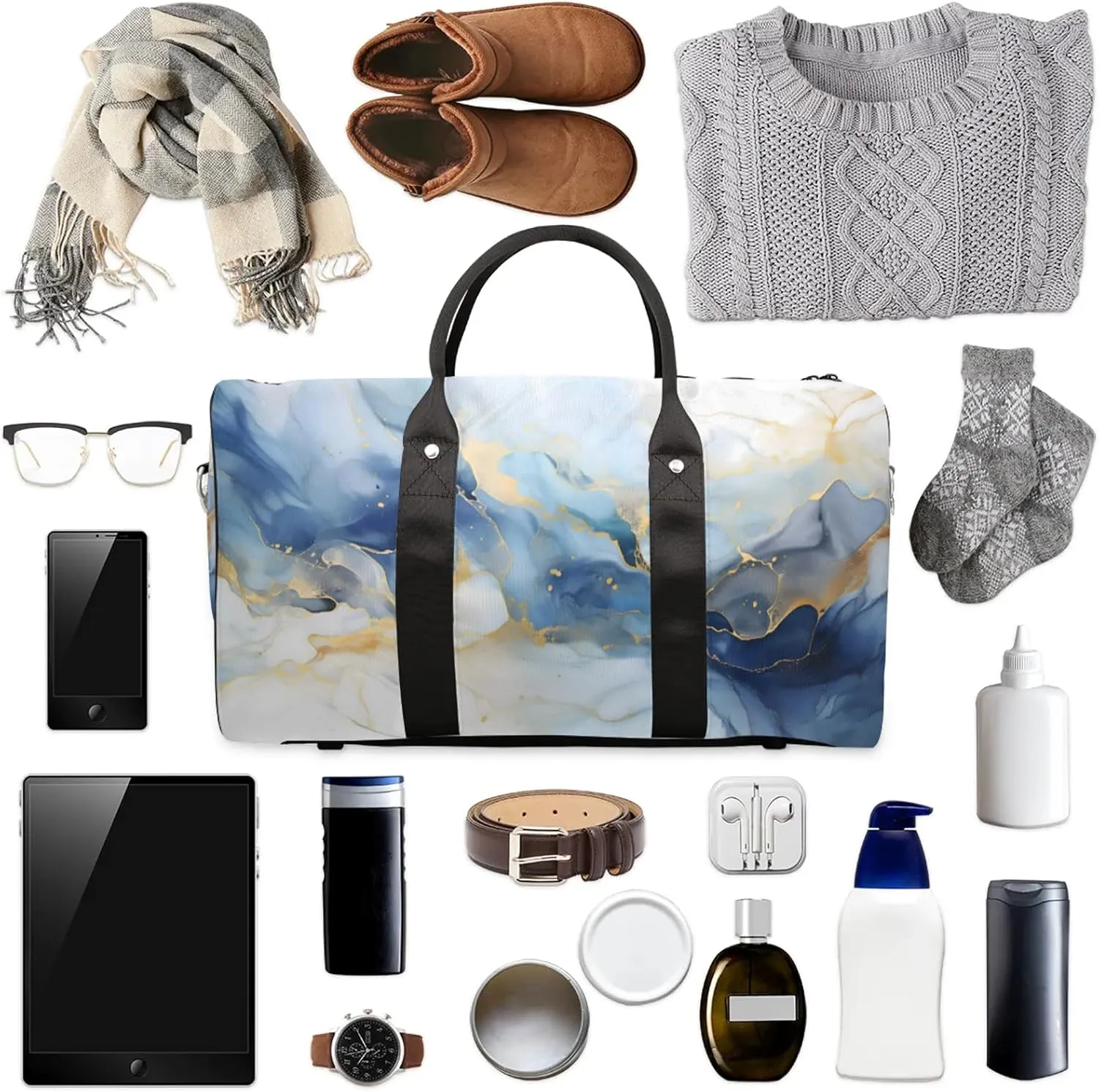 Marble Travel Bag for Men Women, Gym Duffle Bags for Travel, Carry On Luggage Bag, Weekender Overnight Workout Bags