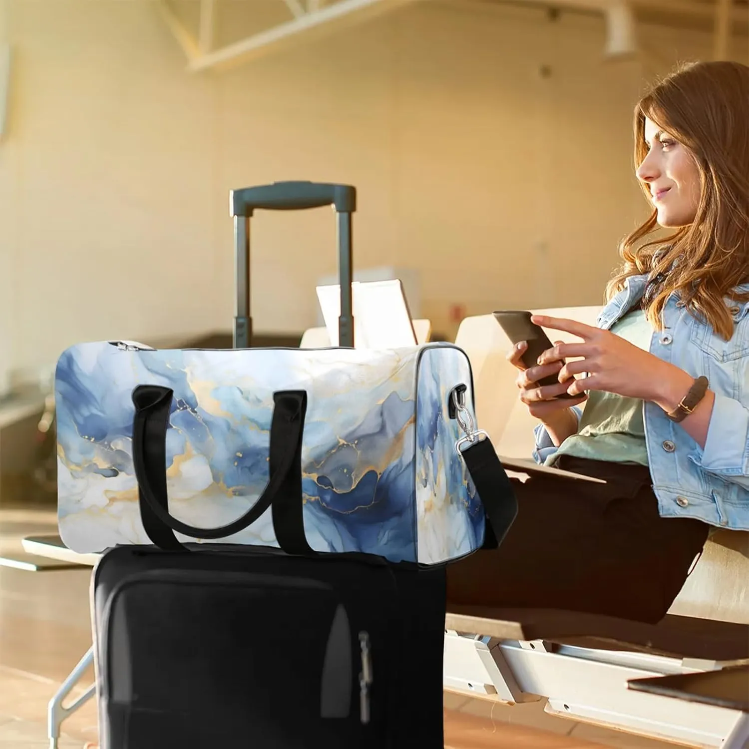 Marble Travel Bag for Men Women, Gym Duffle Bags for Travel, Carry On Luggage Bag, Weekender Overnight Workout Bags