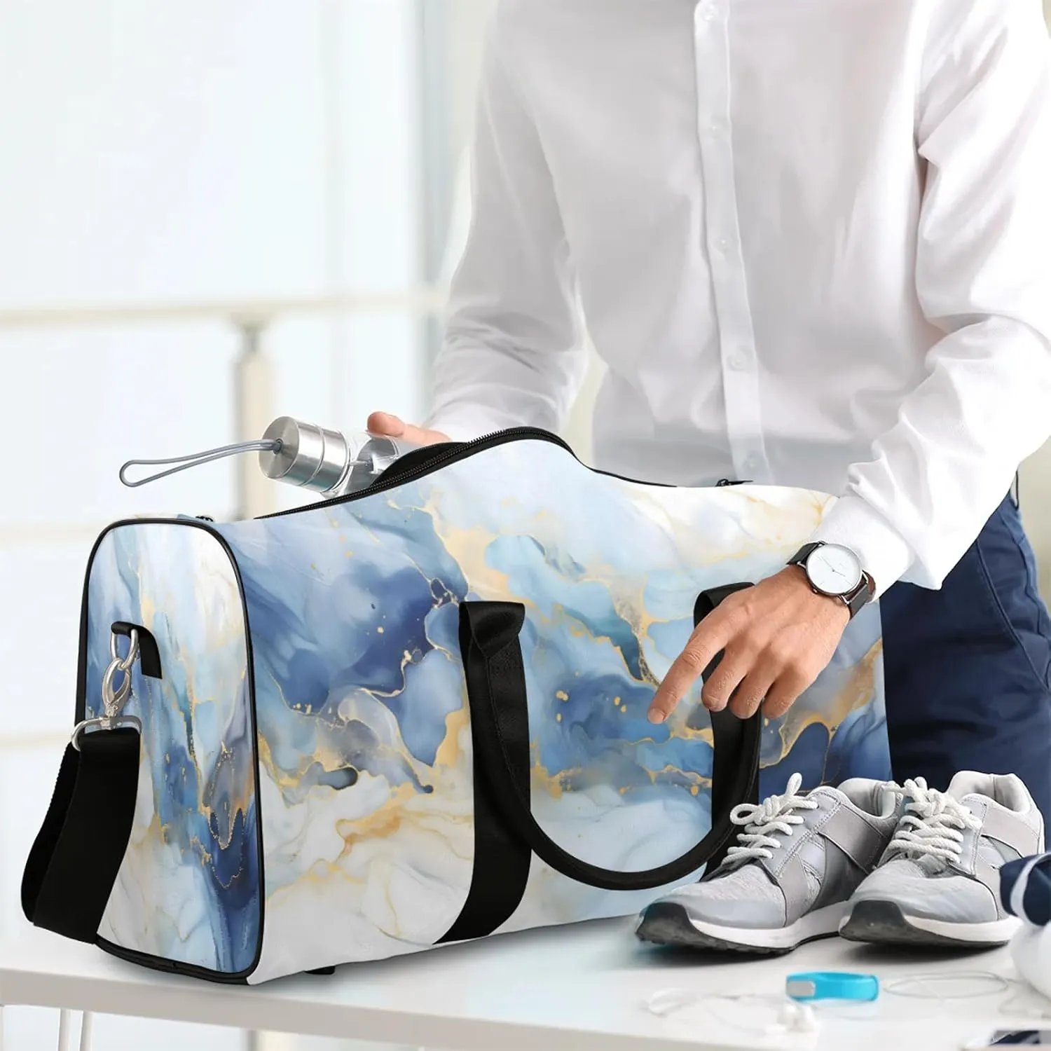 Marble Travel Bag for Men Women, Gym Duffle Bags for Travel, Carry On Luggage Bag, Weekender Overnight Workout Bags