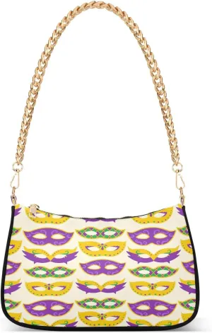 Mardi Gras Carnival Masks Womens Shoulder Bag for Women Girls Hobo Tote Handbag Gold Chain Crossbody Bag with Zipper Clutch Purse Handbags