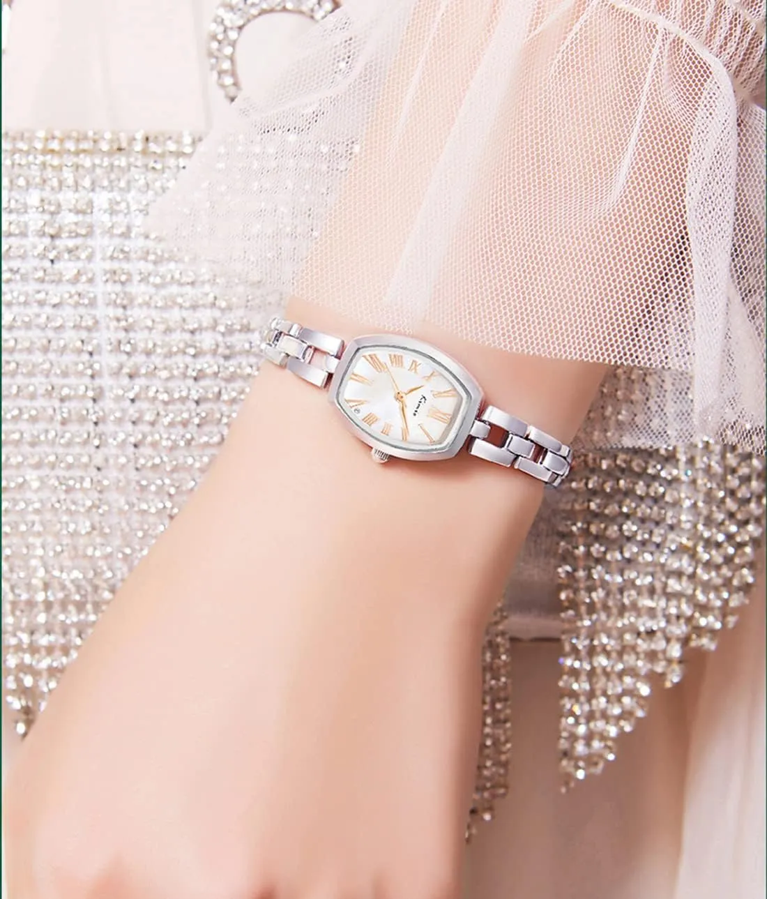 MASTOP Fashion Watch for Women Bucket Type Square Case Diamonds Quartz Analog Display Waterproof Elegant Ladies Watches