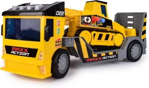 Maxx Action Sunny Days Entertainment 2-N-1 Mega Mover – Construction Truck and Trailer with Lights, Sounds and Motorized Drive, Yellow, Large