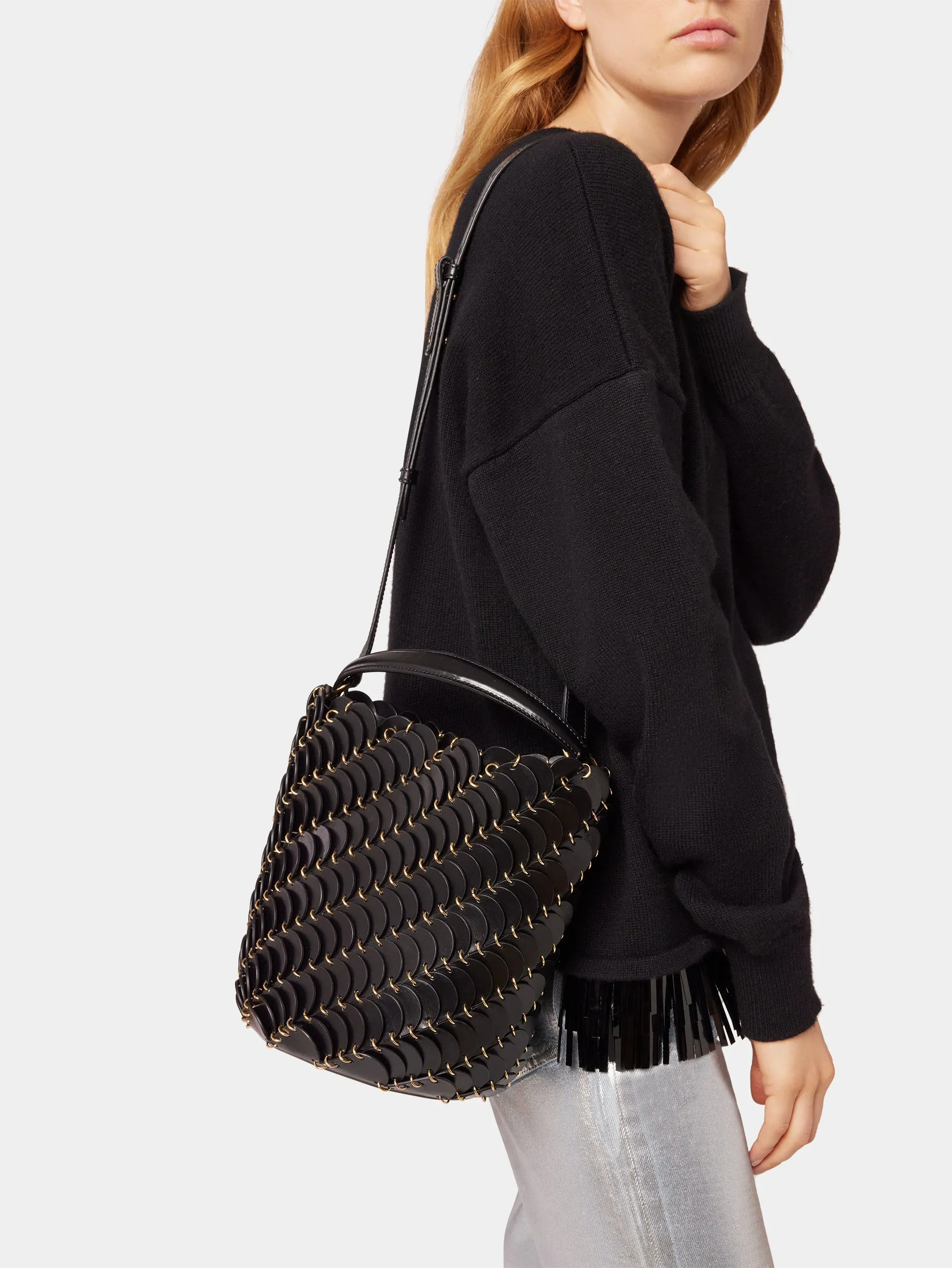 Medium Black bucket Paco bag in leather