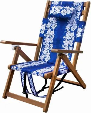 Melino Wooden Folding Outdoor Chair – 3-Position Reclining Beach Sling w/ Pillow, Zipper Pouch, Carry Strap – Acacia Wood Frame for Patio, Lawn, Garden, Pool 225 lbs Support - Portable Lounge, Floral