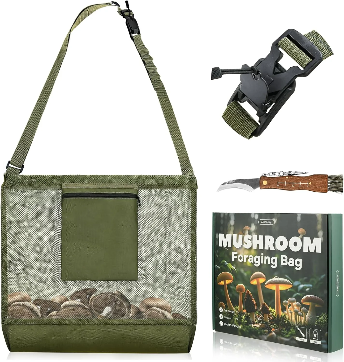 Mellbree Mushroom Foraging Kit - Morel Mushroom Knife, Hunting Bag and Gift for Lovers