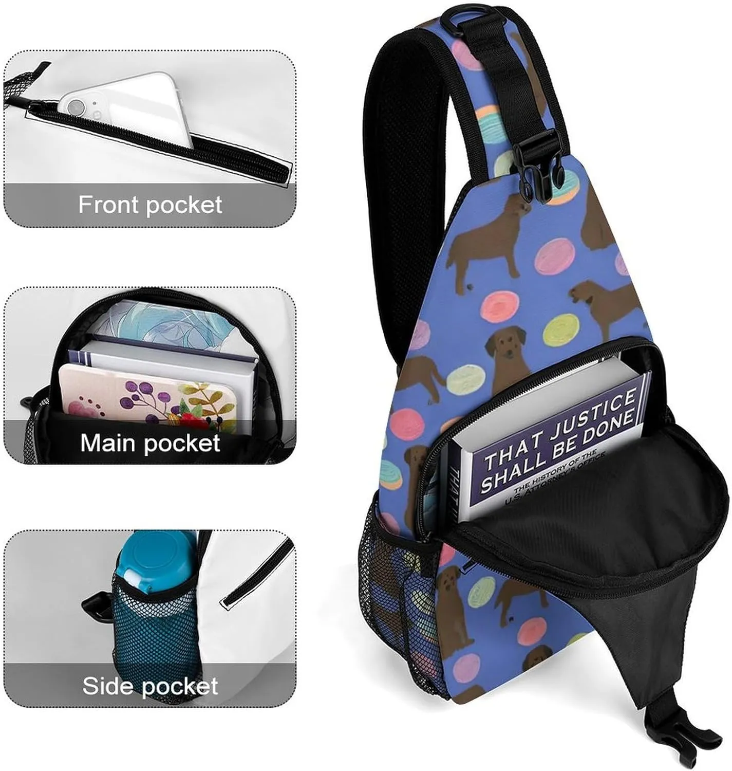 Men & Women Outdoor Sport Daypack Travel Bag, Abrador Retriever Dogs Pet Chocolate Labs Donuts Art Sling Bag Backpack Backpacking for Outdoor Camping Hiking Cycling - Durable Carry On Bag