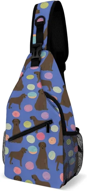Men & Women Outdoor Sport Daypack Travel Bag, Abrador Retriever Dogs Pet Chocolate Labs Donuts Art Sling Bag Backpack Backpacking for Outdoor Camping Hiking Cycling - Durable Carry On Bag