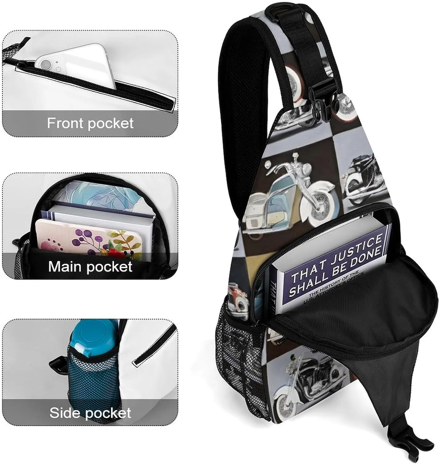 Men & Women Satchel Bookbags Travel Rucksack Daypack, Biker For Life Motorcycle Art Sling Bag Backpack Bag for Outdoor Travel Hiking - Compact Tool Backpack
