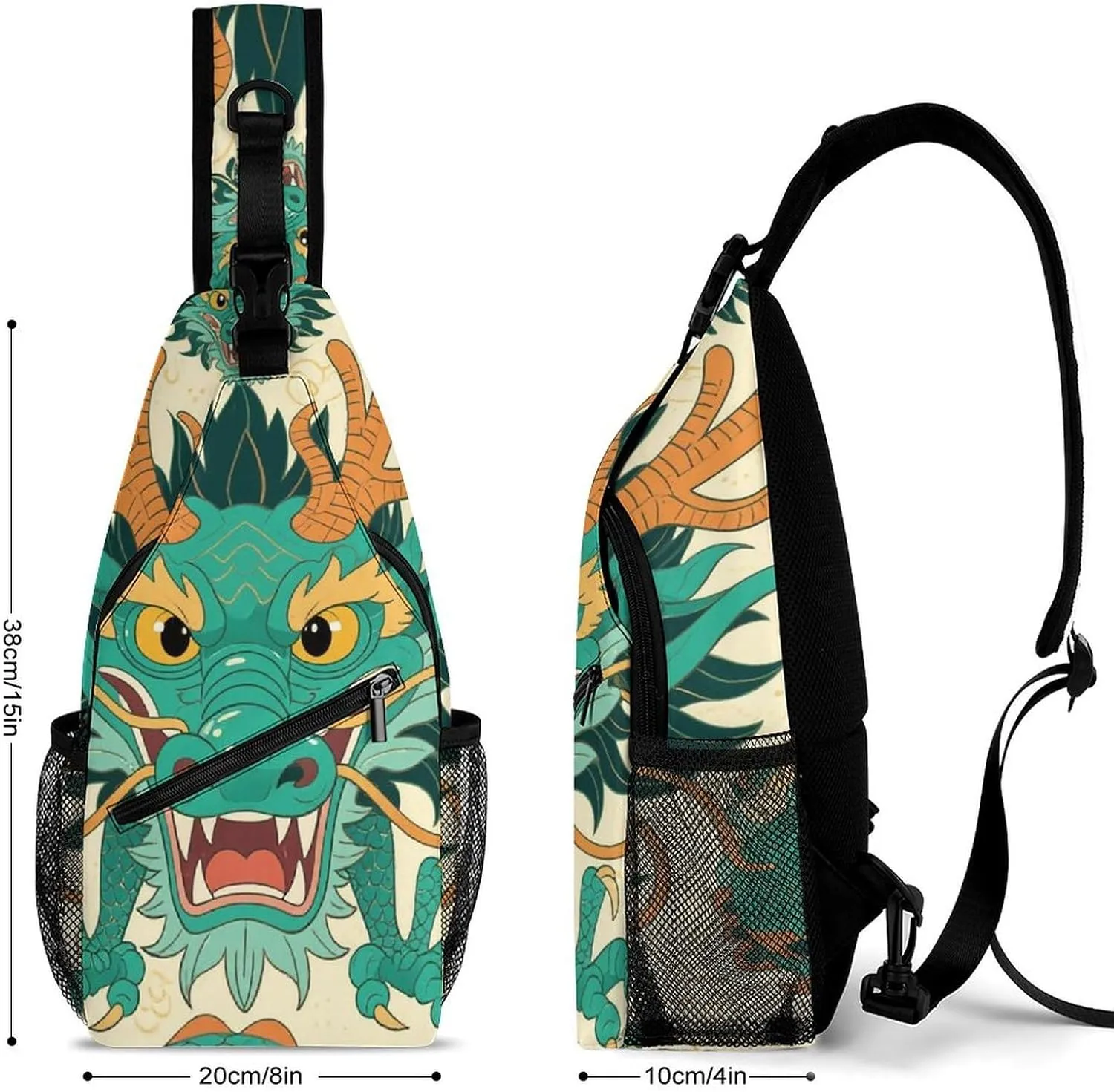 Men Women Sling Shoulder Backpack Packable Handy Chest Day Bag - Chinese Dragons Art Multipurpose Anti-Theft Daypack Tactical Satchel With Adjustable Shoulder Strap