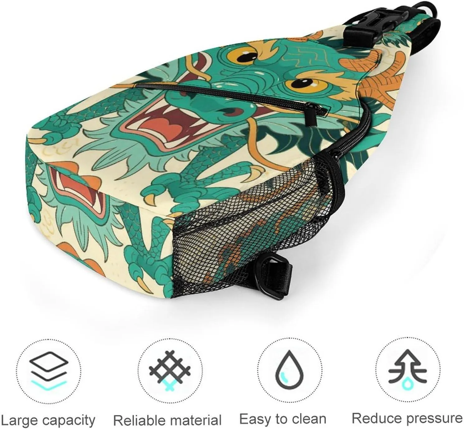 Men Women Sling Shoulder Backpack Packable Handy Chest Day Bag - Chinese Dragons Art Multipurpose Anti-Theft Daypack Tactical Satchel With Adjustable Shoulder Strap