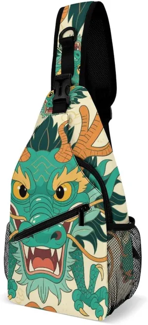 Men Women Sling Shoulder Backpack Packable Handy Chest Day Bag - Chinese Dragons Art Multipurpose Anti-Theft Daypack Tactical Satchel With Adjustable Shoulder Strap
