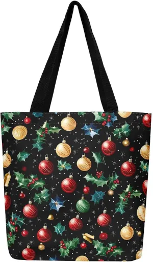 Merry Christmas Canvas Tote Bag for Women,Elk Deer Hunting Lemon Fruit Duffle Bag,Cute Xmas Snowflake Handbag