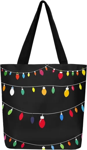 Merry Christmas Canvas Tote Bag for Women,Elk Deer Hunting Lemon Fruit Duffle Bag,Cute Xmas Snowflake Handbag