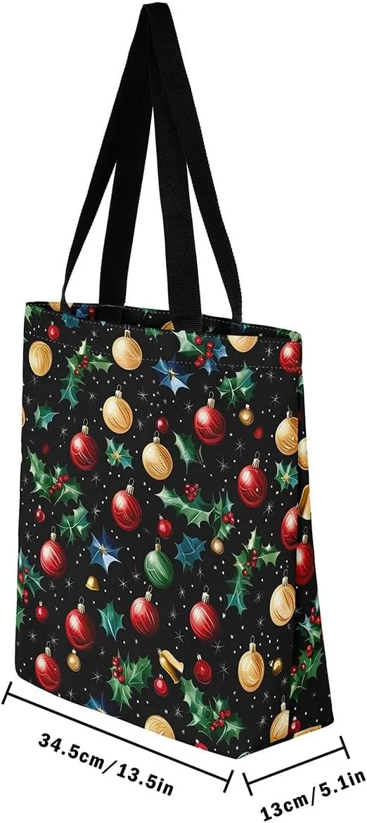 Merry Christmas Canvas Tote Bag for Women,Elk Deer Hunting Lemon Fruit Duffle Bag,Cute Xmas Snowflake Handbag