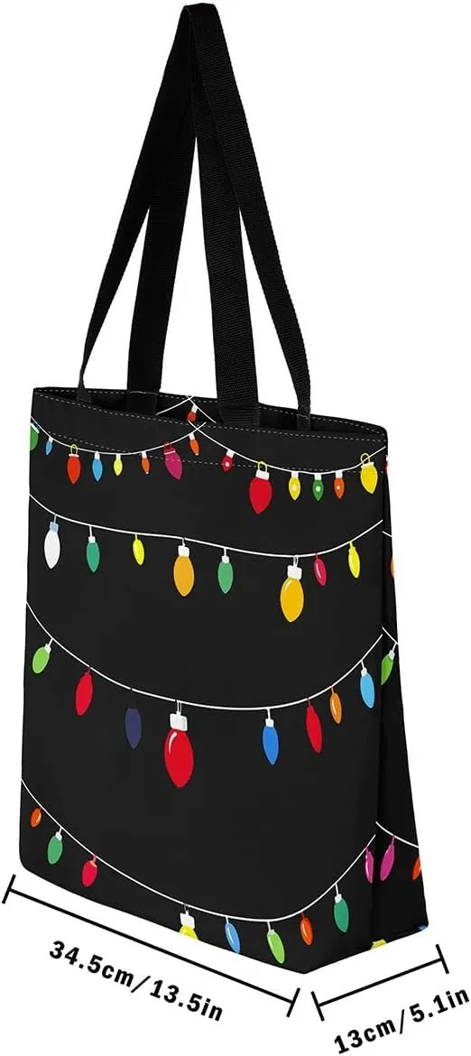 Merry Christmas Canvas Tote Bag for Women,Elk Deer Hunting Lemon Fruit Duffle Bag,Cute Xmas Snowflake Handbag