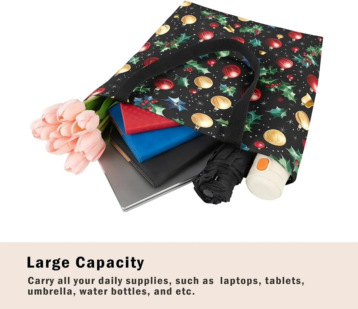 Merry Christmas Canvas Tote Bag for Women,Elk Deer Hunting Lemon Fruit Duffle Bag,Cute Xmas Snowflake Handbag