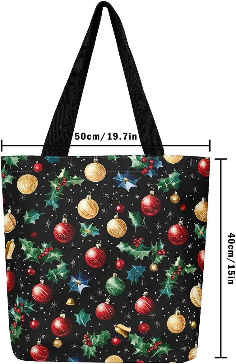 Merry Christmas Canvas Tote Bag for Women,Elk Deer Hunting Lemon Fruit Duffle Bag,Cute Xmas Snowflake Handbag