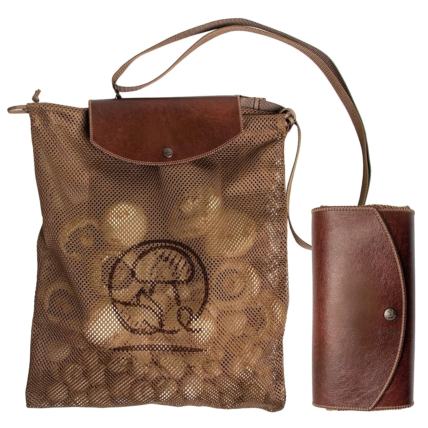 Mesh Bag On Belt Wearing Mushroom Hunting Bag, Fruit Picking Bag Vegetable Harvest Apples Berry Garden Bag Belt, Durable PU Leather Mesh Bag Waist Fixing Belt Loop