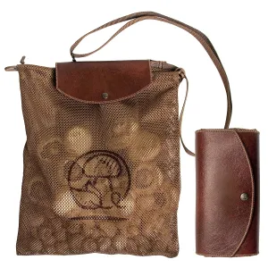 Mesh Bag On Belt Wearing Mushroom Hunting Bag, Fruit Picking Bag Vegetable Harvest Apples Berry Garden Bag Belt, Durable PU Leather Mesh Bag Waist Fixing Belt Loop