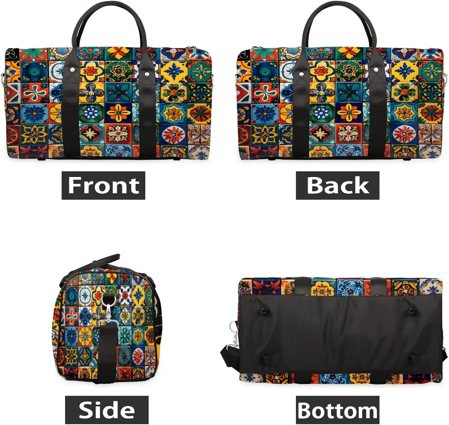 Mexican Talavera Ceramic Tile Travel Bag for Men Women, Gym Duffle Bags for Travel, Carry On Luggage Bag, Weekender Overnight Workout Bags