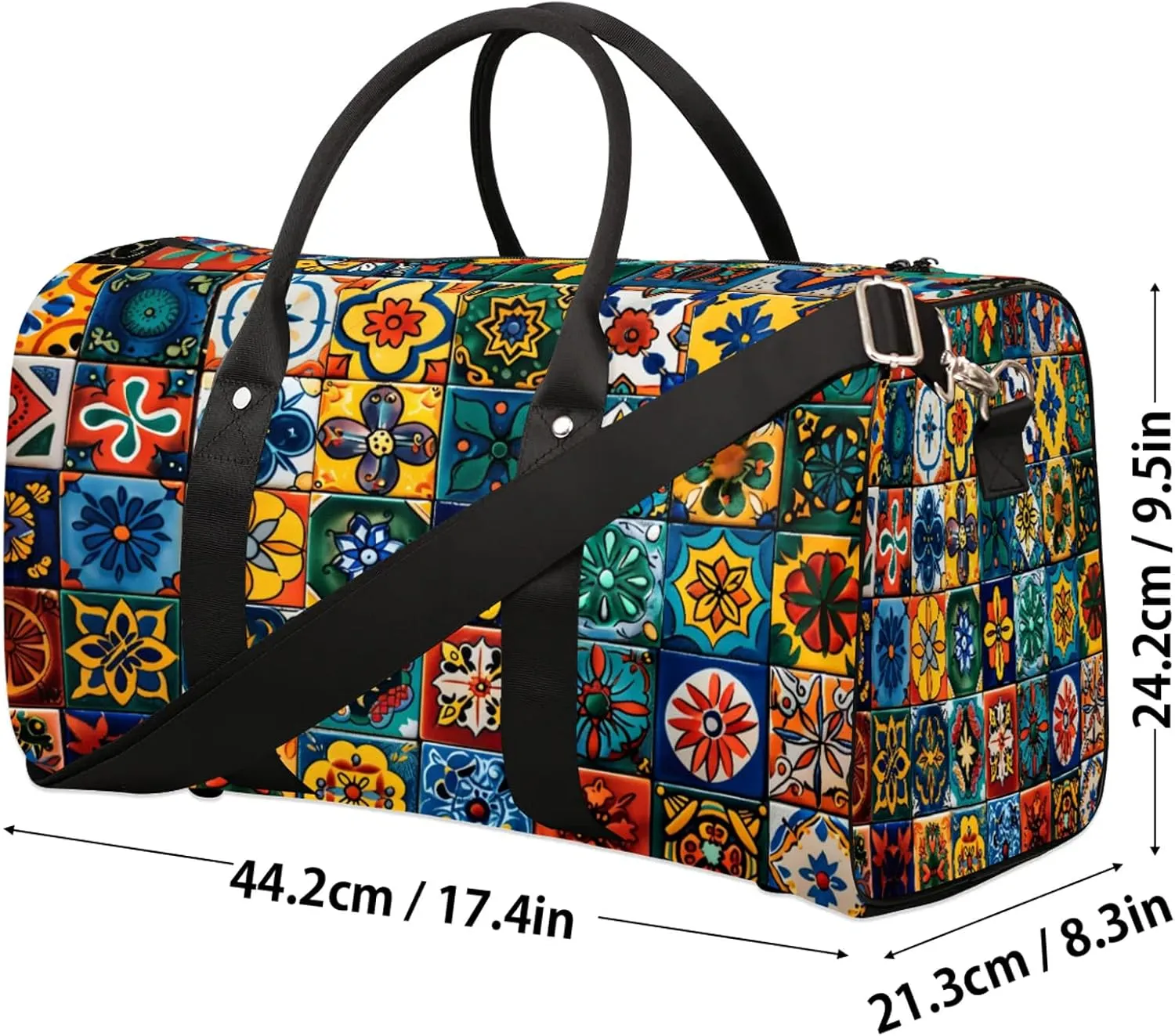 Mexican Talavera Ceramic Tile Travel Bag for Men Women, Gym Duffle Bags for Travel, Carry On Luggage Bag, Weekender Overnight Workout Bags