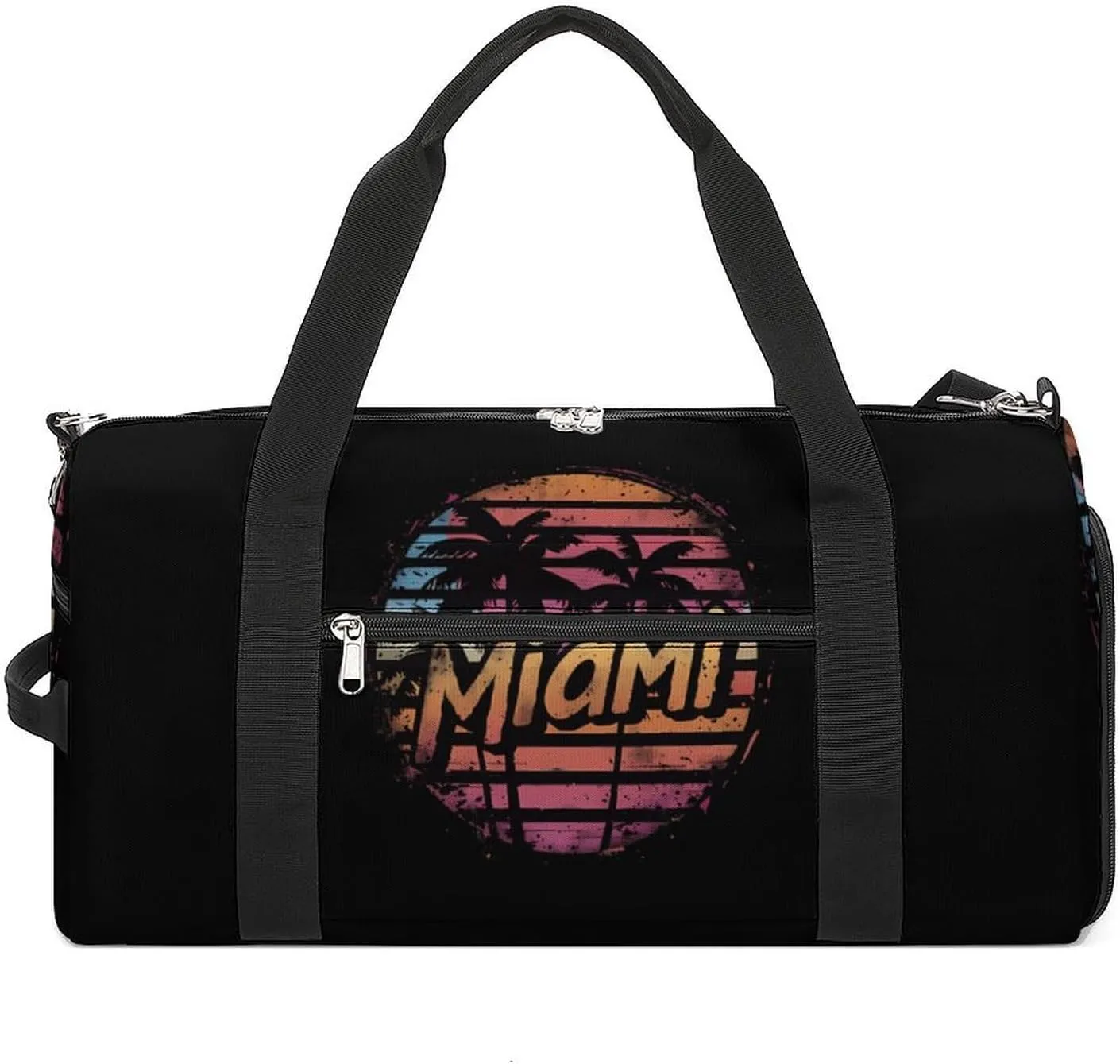 Miami Sunset Gym Sport Bag Travel Duffel Bags Tote with Shoe Compartment Water Resistant Pouch Unisex