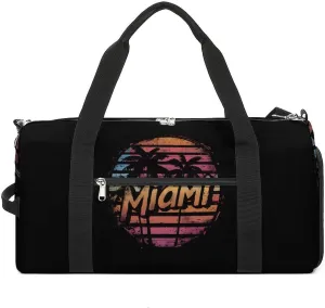 Miami Sunset Gym Sport Bag Travel Duffel Bags Tote with Shoe Compartment Water Resistant Pouch Unisex