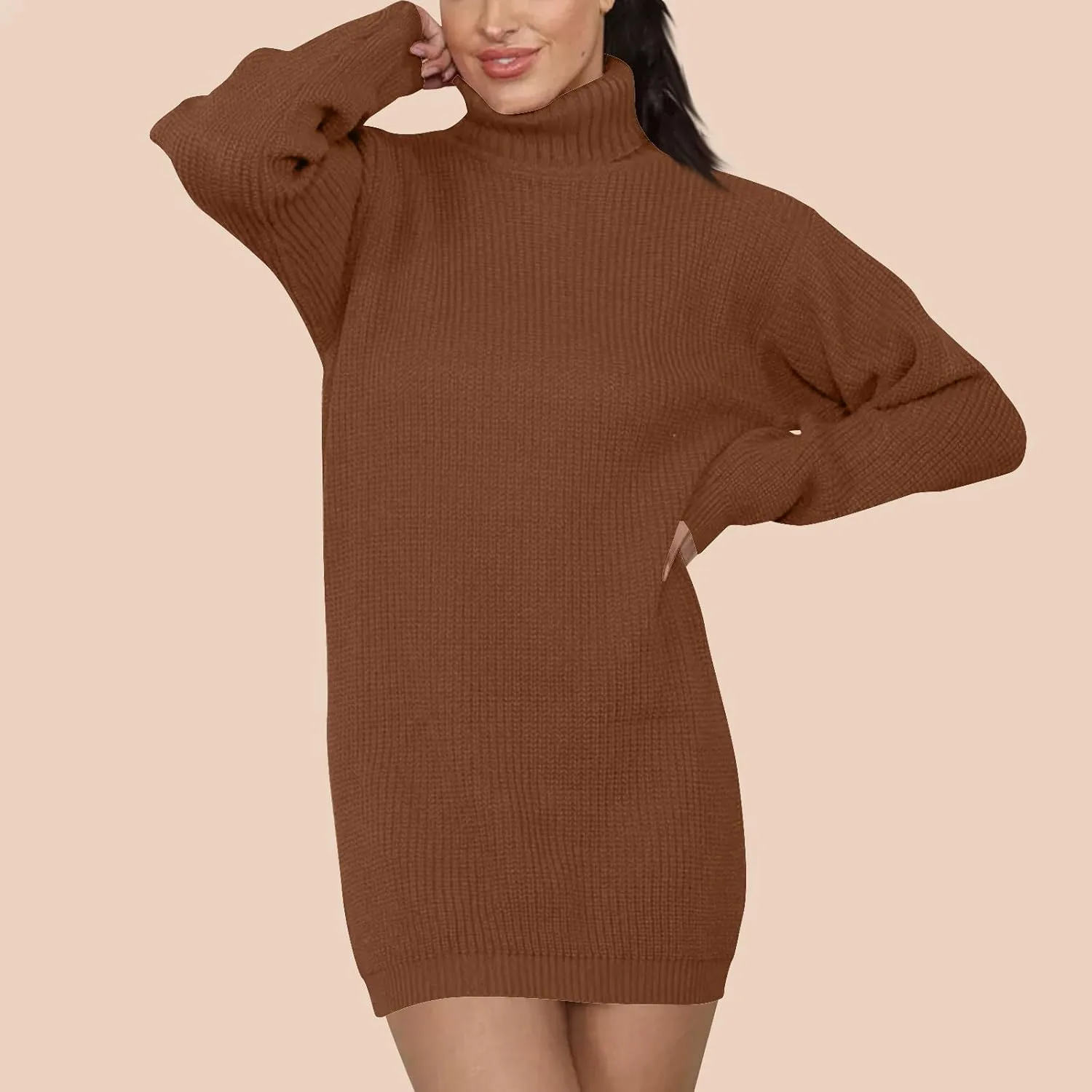 Midi Sweater Dress for Women Fall Fashion Long Sleeve High Neck Solid Pullover Dresses Causal Dressy Club Party Dress