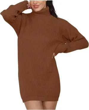 Midi Sweater Dress for Women Fall Fashion Long Sleeve High Neck Solid Pullover Dresses Causal Dressy Club Party Dress
