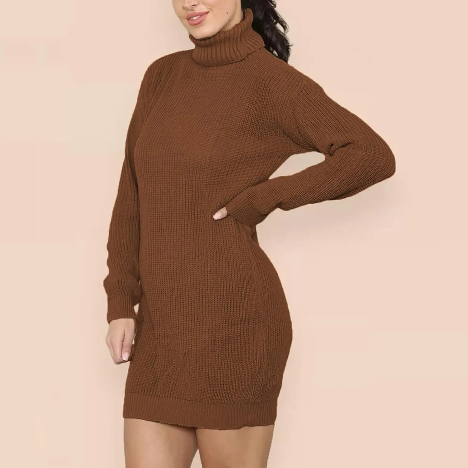 Midi Sweater Dress for Women Fall Fashion Long Sleeve High Neck Solid Pullover Dresses Causal Dressy Club Party Dress