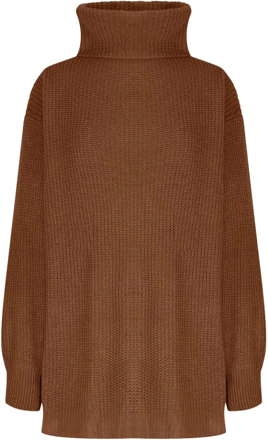 Midi Sweater Dress for Women Fall Fashion Long Sleeve High Neck Solid Pullover Dresses Causal Dressy Club Party Dress