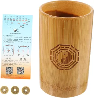 Milisten Buddhist Divination Bamboo Pot Chinese Style Fortune Telling Game Set Coins for Home Decor