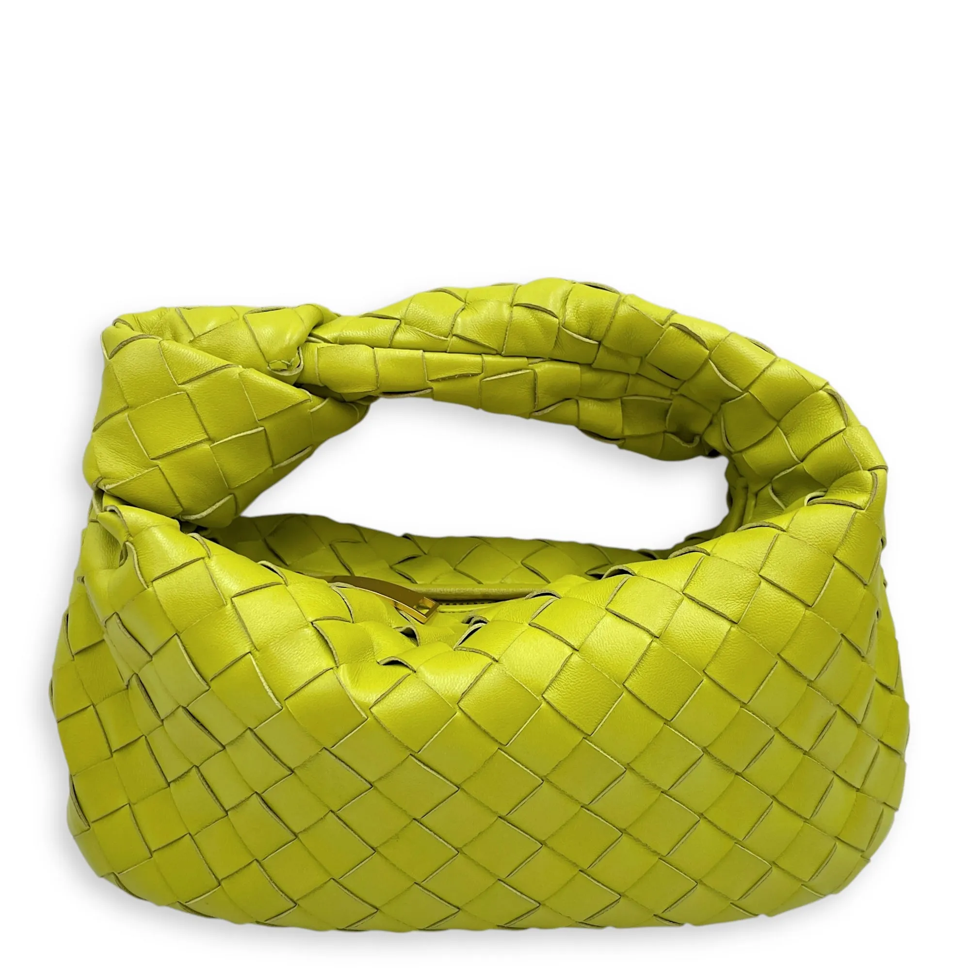 Mini Intrecciato Jodi hobo Green Top Handle Bag in Nappa Leather, Gold hardware
