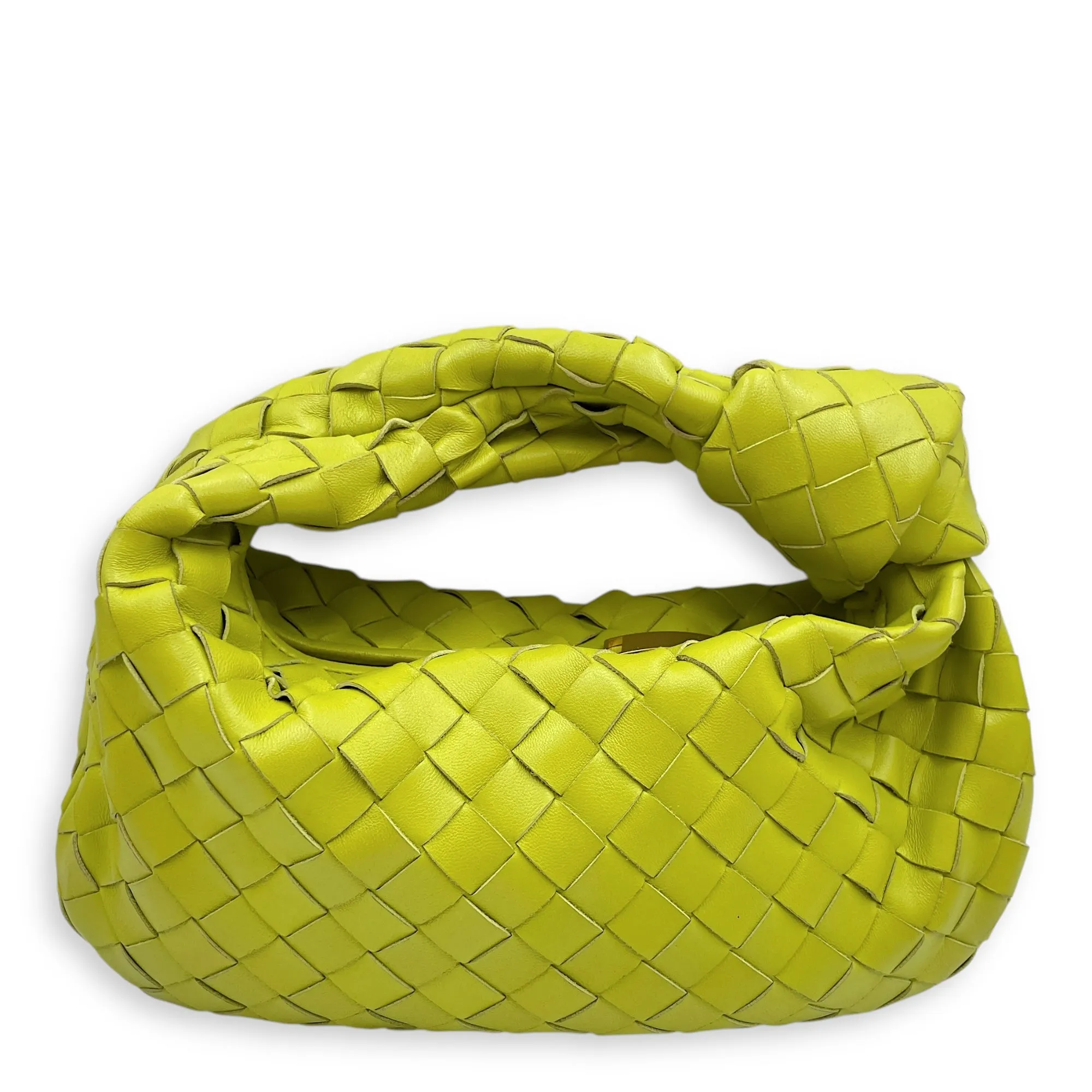 Mini Intrecciato Jodi hobo Green Top Handle Bag in Nappa Leather, Gold hardware