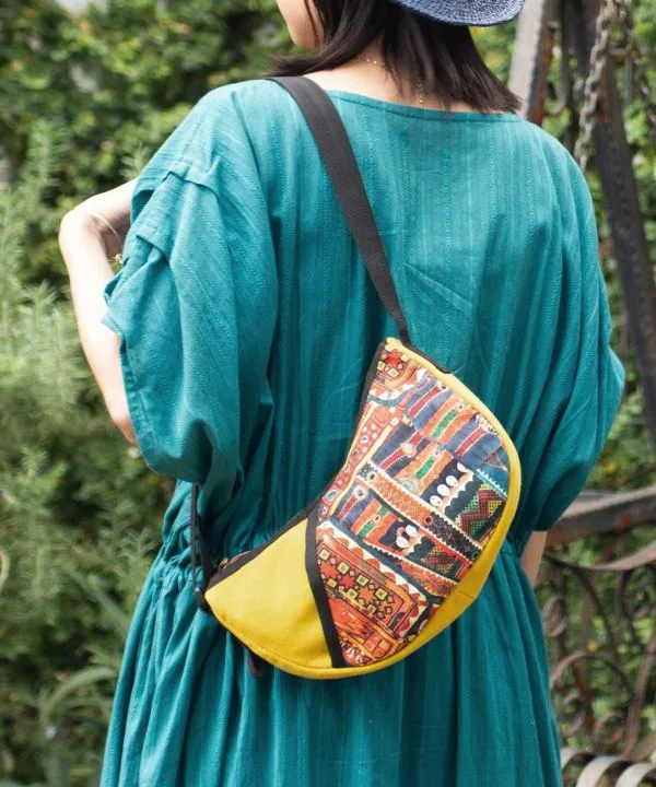 Mirror Work Pattern Round Shoulder Bag