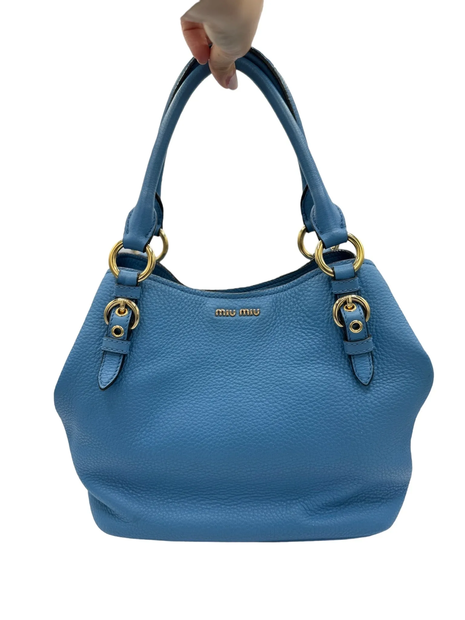 MIU MIU - Cobalt Vitello Phenix Leather Bucket Shoulder Bag
