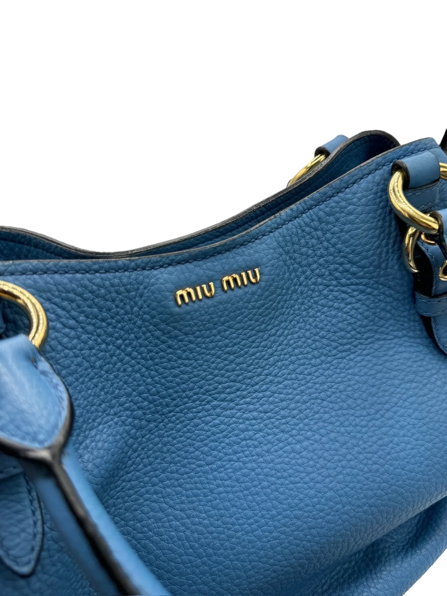 MIU MIU - Cobalt Vitello Phenix Leather Bucket Shoulder Bag