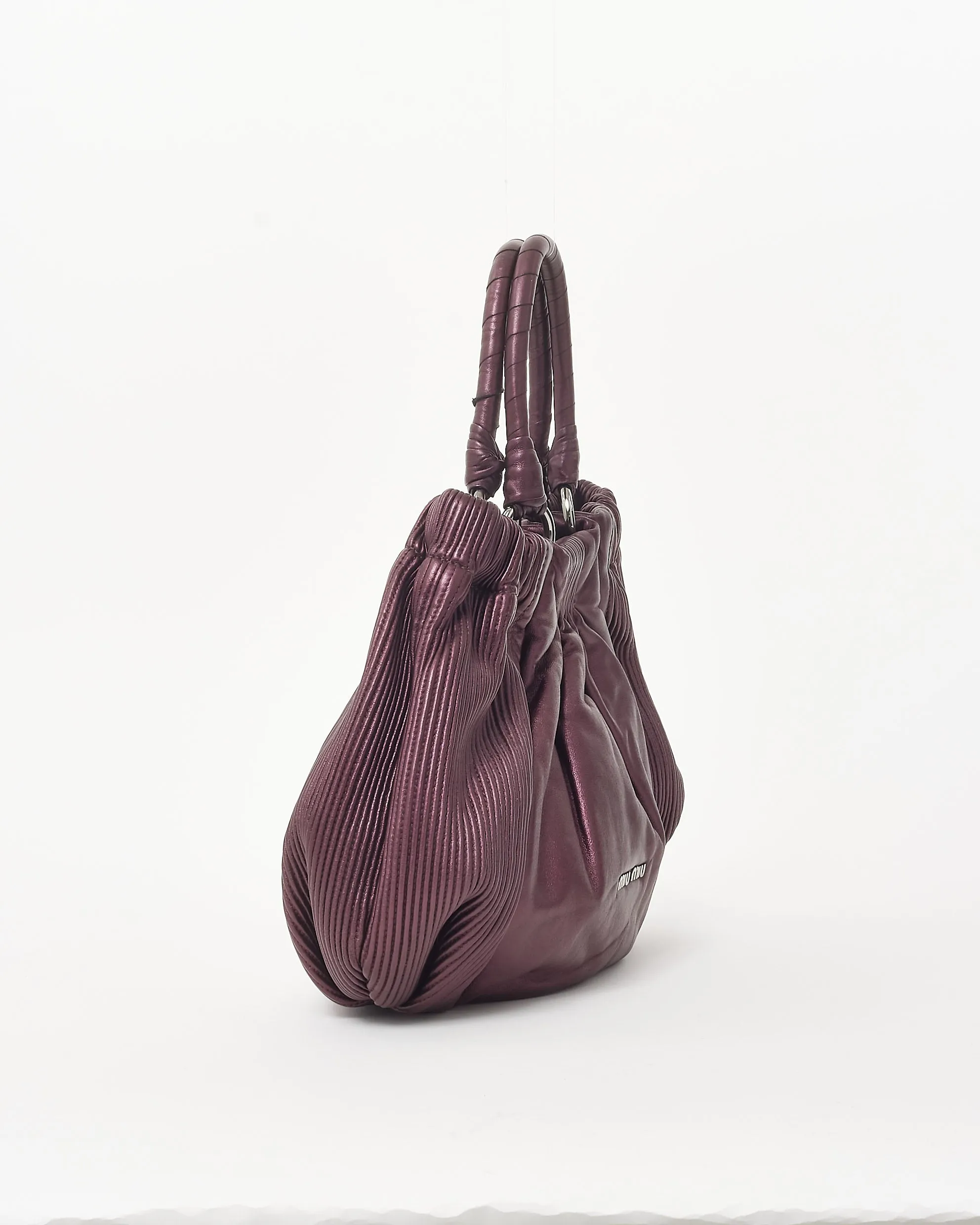 Miu Miu Purple Leather Pleated Hobo Bag