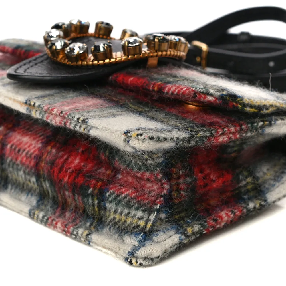 Miu Miu Tartan Plaid Wool Jewel Buckle Shoulder Belt Bag