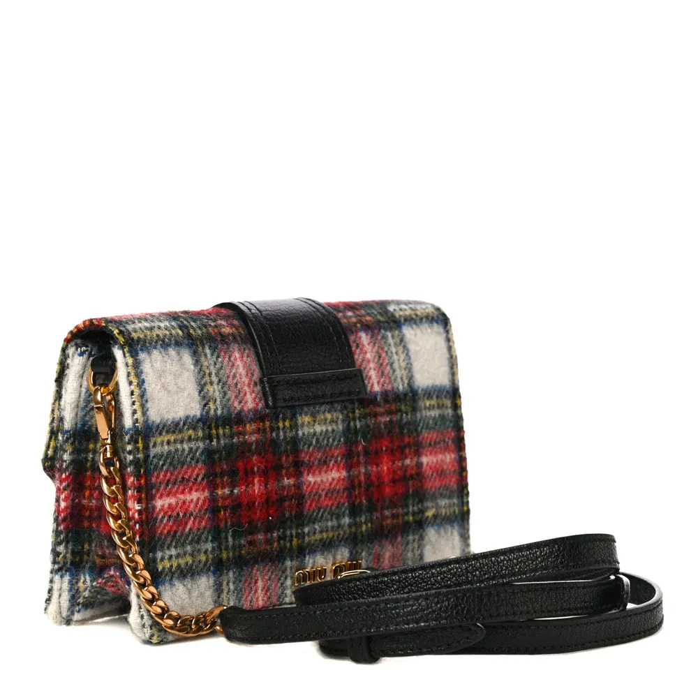 Miu Miu Tartan Plaid Wool Jewel Buckle Shoulder Belt Bag