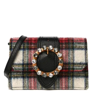 Miu Miu Tartan Plaid Wool Jewel Buckle Shoulder Belt Bag
