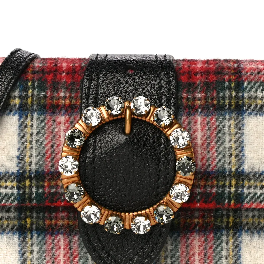 Miu Miu Tartan Plaid Wool Jewel Buckle Shoulder Belt Bag