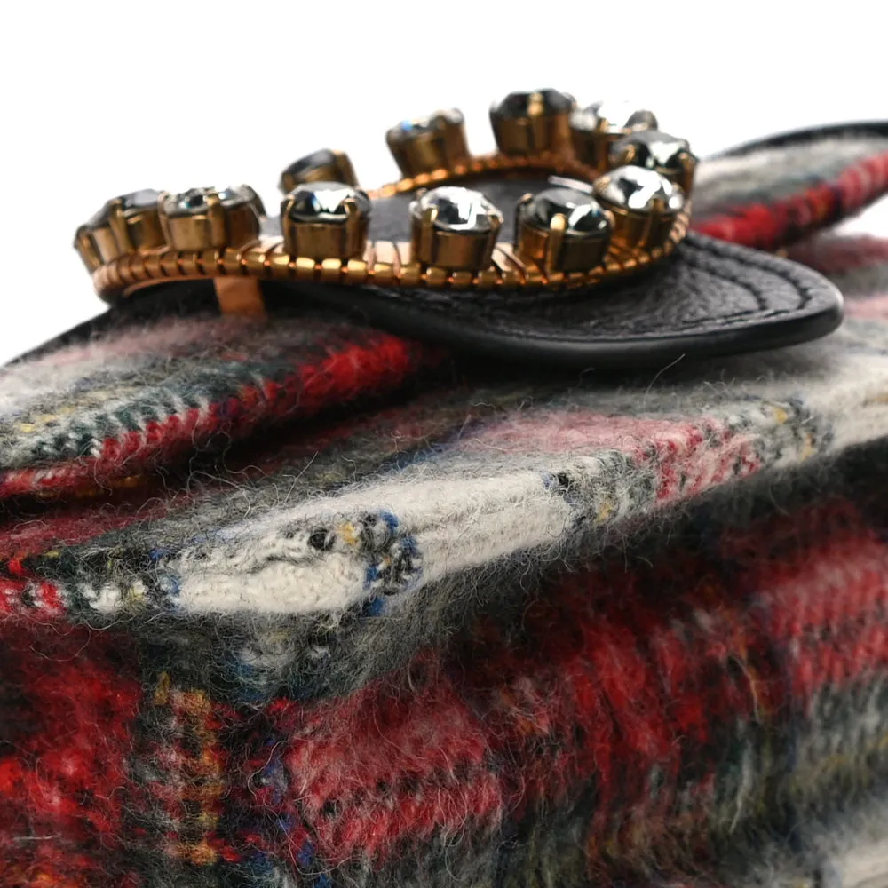 Miu Miu Tartan Plaid Wool Jewel Buckle Shoulder Belt Bag